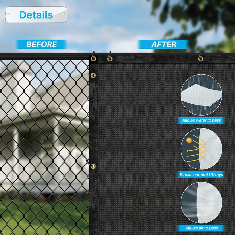 Patio 4 x 25 Fence Privacy Screen Black Commercial Grade Mesh Shade Fabric with Brass Gromment Outdoor Windscreen with Zipties - Image 4